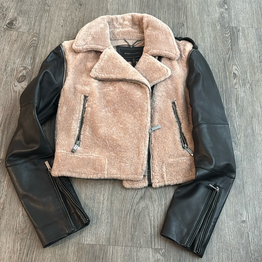 BCBGMaxAzria Black and dusty pink Leather Jacket